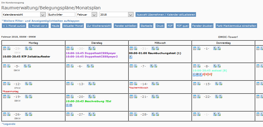 Belegungsplan Kalenderansicht