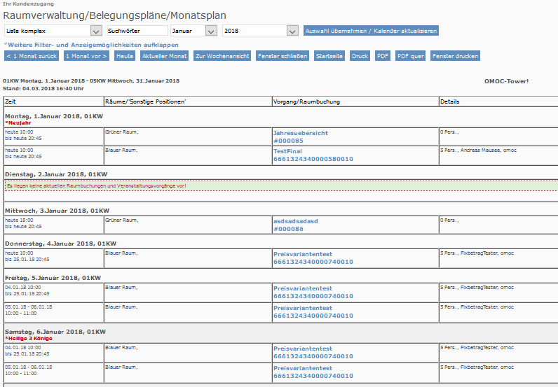 Belegungsplan Listenansicht komplex