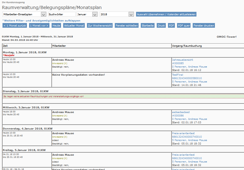 Belegungsplan Mitarbeiter