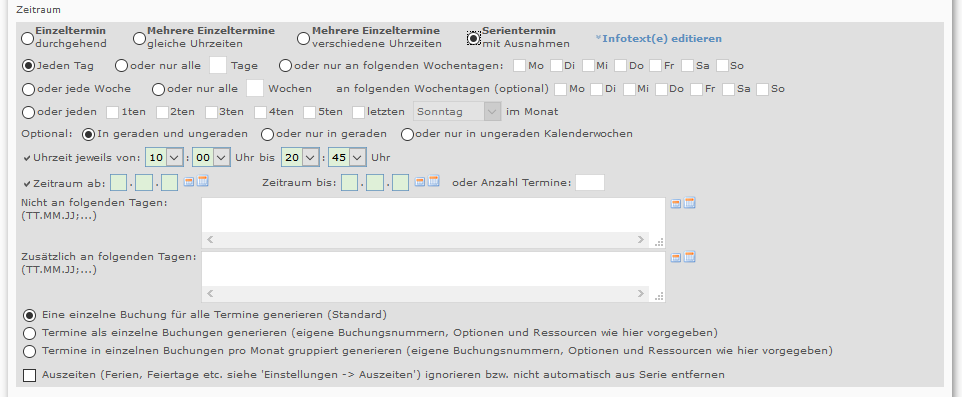 Raumbuchungsmaske Zeitenangabe