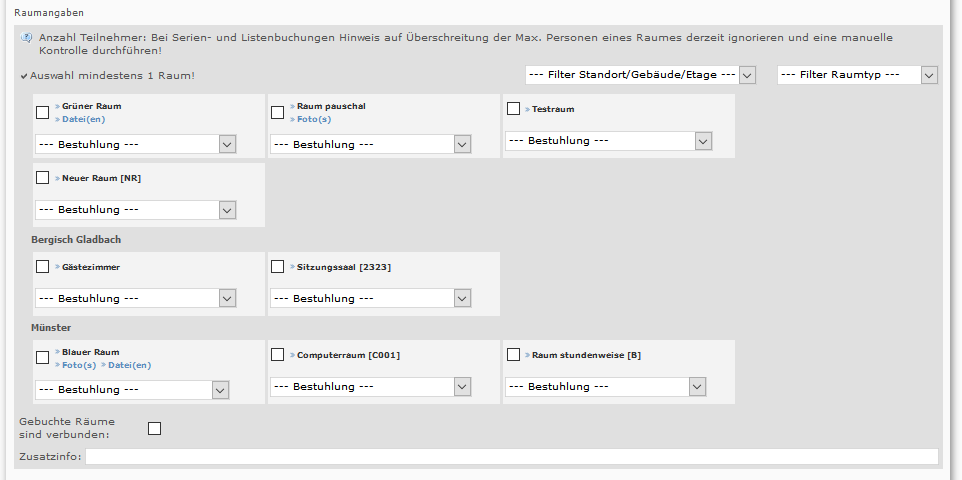 Raumbuchungsmaske Raumangabe